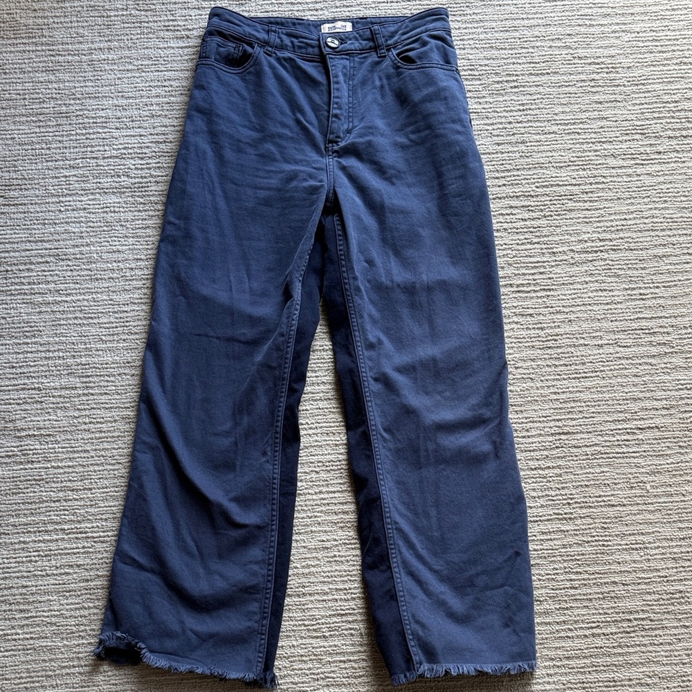 BAUM UNO PFERDGARTEN Wide-Leg 2 tone Blue Jeans with Frayed Hem Sz 36 (S, 6)